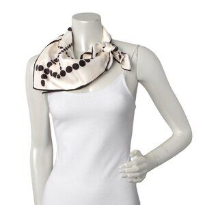 Vintage Acetate Twill Polka Dot Scarf Neckerchief Off White Black Rolled Edge